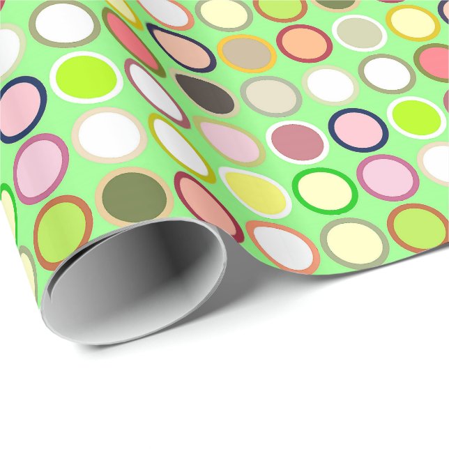 Mid-Century Modern Dots - lime with multi Wrapping Paper (Roll Corner)