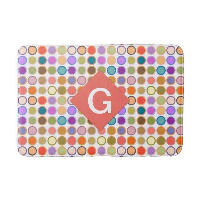Mid-Century Modern Dots, Multi Colours on White Bath Mat (Front)