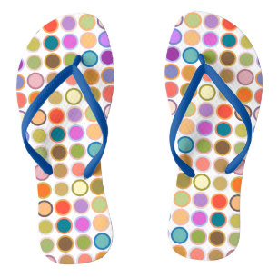 Mid-Century Modern Dots, Multi Colours on White Thongs