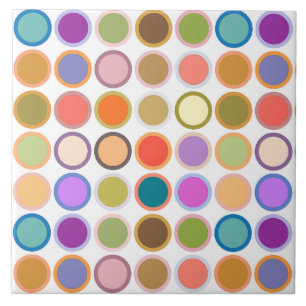 Mid-Century Modern Dots, Multi Colours on White Tile