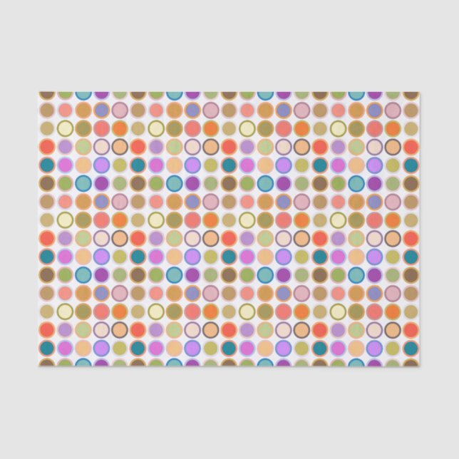 Mid-Century Modern Dots, Multi Colours on White Tissue Paper (Front)