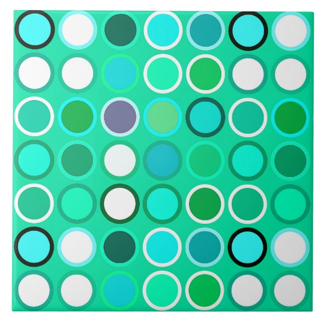 Mid-Century Modern Dots - shades of aqua Ceramic Tile (Front)
