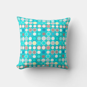 Mid-Century Modern Dots - turquoise with multi Cushion