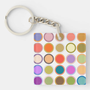 Mid-Century Modern Dots - white with multi Key Ring