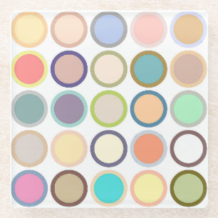 Mid-Century Modern Dots - white with pastels Glass Coaster