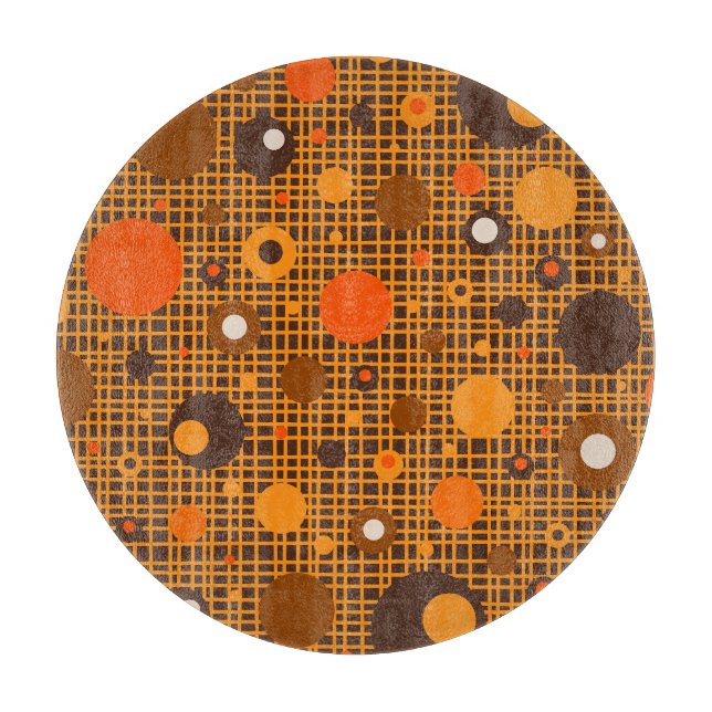 Mid Century Modern Dots Woven Pattern Brown Orange Cutting Board (Front)
