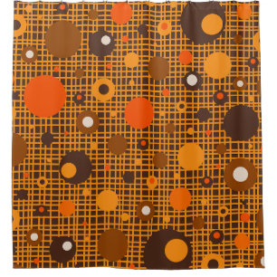 Mid Century Modern Dots Woven Pattern Brown Orange Shower Curtain