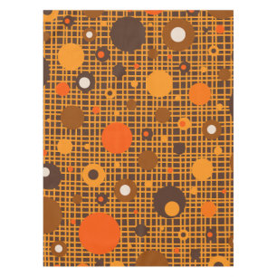 Mid Century Modern Dots Woven Pattern Brown Orange Tablecloth