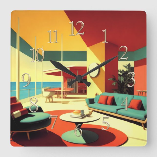 Mid-Century Modern Dream House Square Wall Clock (Front)