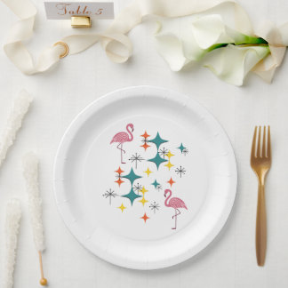 Mid Century Modern Eames Atomic Flamingos Diamonds Paper Plate