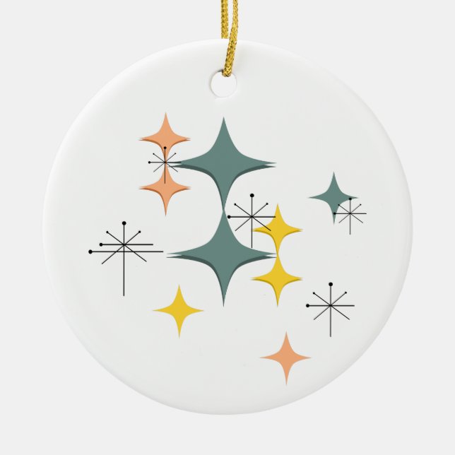 Mid Century Modern Eames Atomic Starbursts Ceramic Ornament (Front)