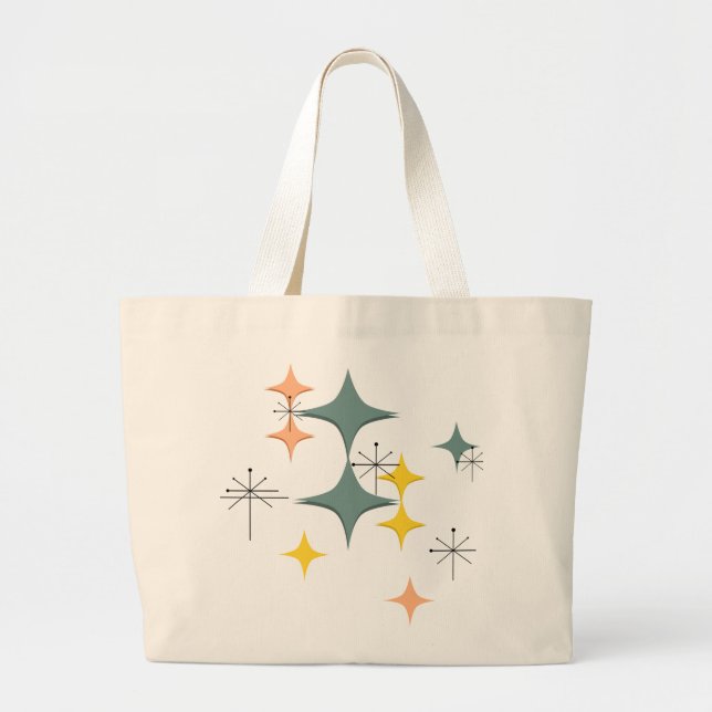 Mid Century Modern Eames Atomic Starbursts Custom Large Tote Bag (Front)