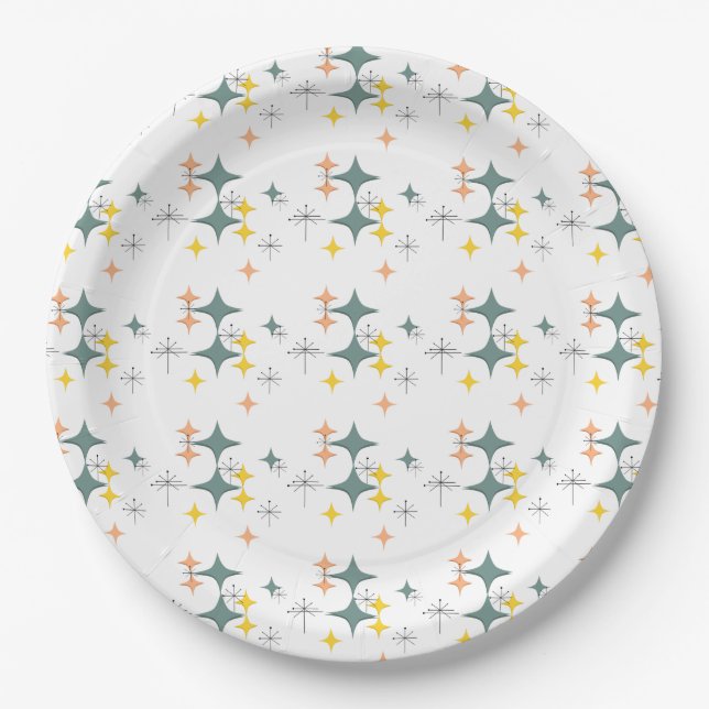 Mid Century Modern Eames Atomic Starbursts Custom Paper Plate (Front)