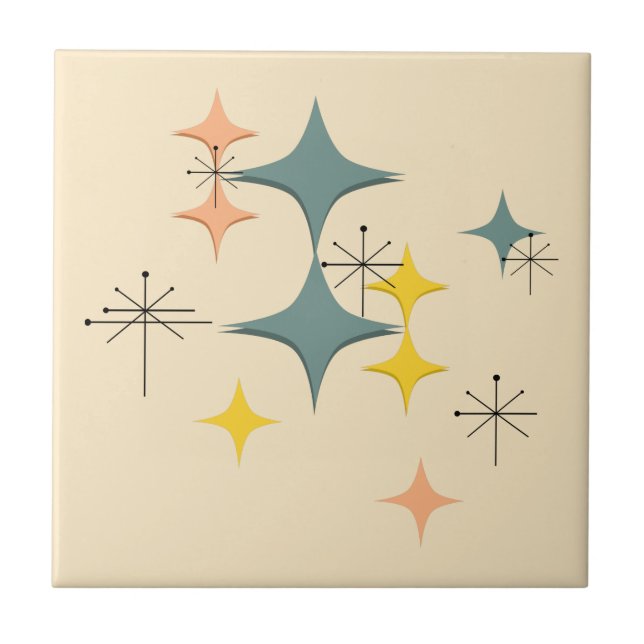 Mid Century Modern Eames Atomic Starbursts Custom Tile (Front)