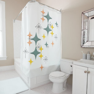 Mid Century Modern Eames Atomic Starbursts Diamond Shower Curtain