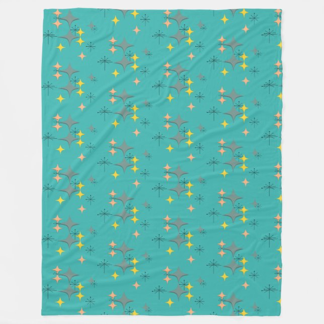 Mid Century Modern Eames Atomic Starbursts Pattern Fleece Blanket (Front)