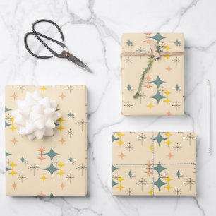 Mid Century Modern Eames Era Atomic Starbursts Wrapping Paper Sheet