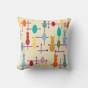Mid-century Modern Eggs and Bunnies Cushion