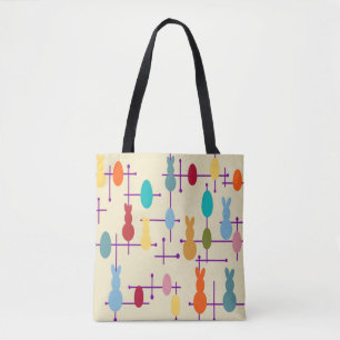 Mid-century Modern Eggs and Bunnies Tote Bag