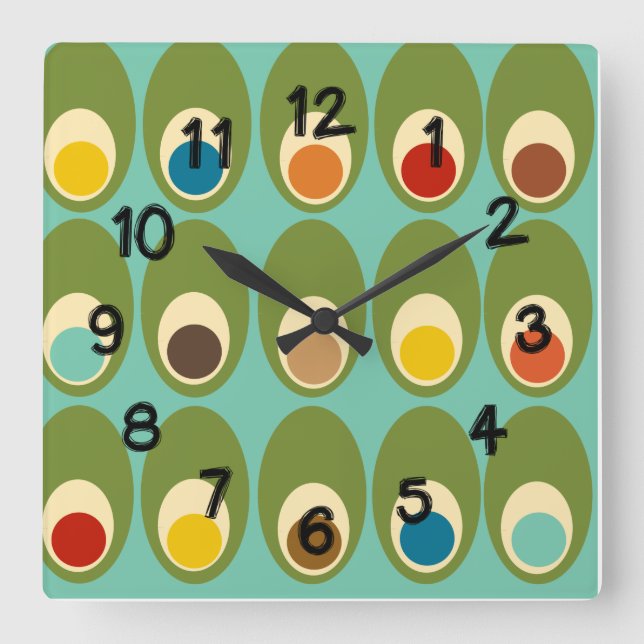 Mid-Century Modern Eggs  Square Wall Clock (Front)