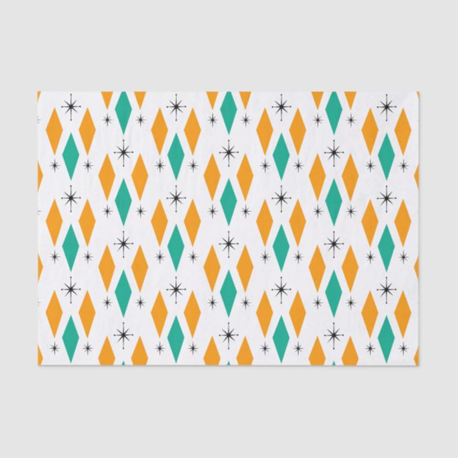 Mid Century Modern Era Diamonds Orange Turquoise Tissue Paper (Front)