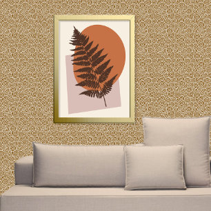 Mid-Century Modern Fern Silhouette Brown and Beige Poster