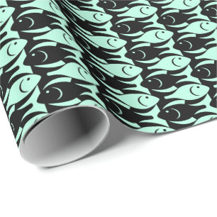 Mid-Century Modern fish, aqua and black Wrapping Paper