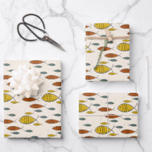 Mid Century Modern Fish Atomic Era Beige Custom Wrapping Paper Sheet