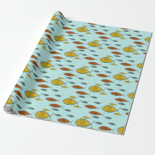 Mid Century Modern Fish Atomic Era Blue Custom Wrapping Paper