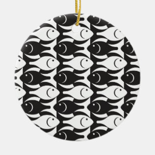 Mid-Century Modern fish, black and white Ceramic Tree Decoration