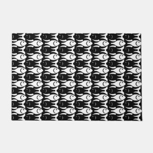 Mid-Century Modern Fish, Black and White Doormat