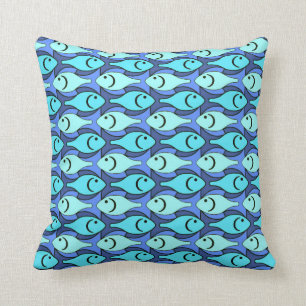 Mid-Century Modern fish, blue and aqua Cushion