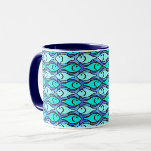Mid-Century Modern fish, blue and aqua Mug