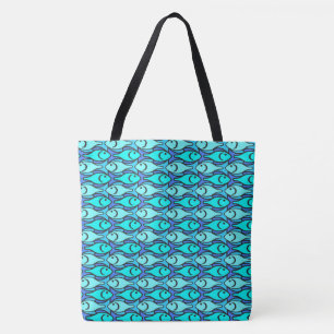 Mid-Century Modern fish, blue and aqua Tote Bag