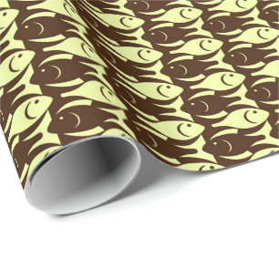 Mid-Century Modern fish, brown and yellow Wrapping Paper