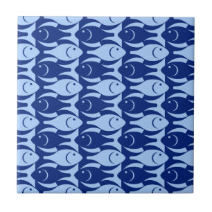 Mid-Century Modern fish, cobalt and light blue Ceramic Tile