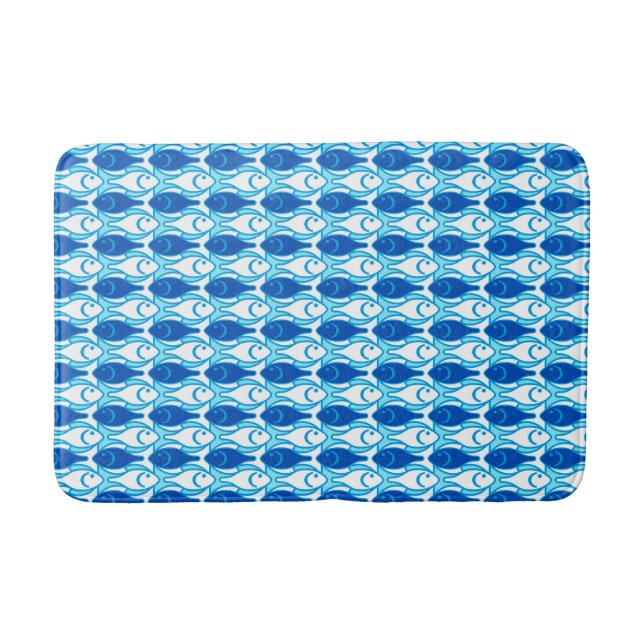 Mid-Century Modern fish, cobalt blue Bath Mat (Front)