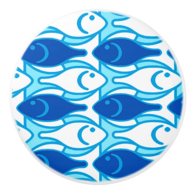 Mid-Century Modern fish, cobalt blue Ceramic Knob (Front)