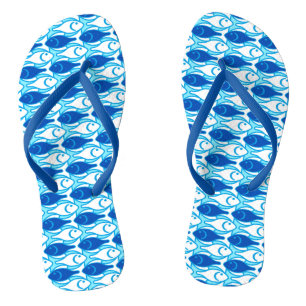 Mid-Century Modern fish, cobalt blue Thongs