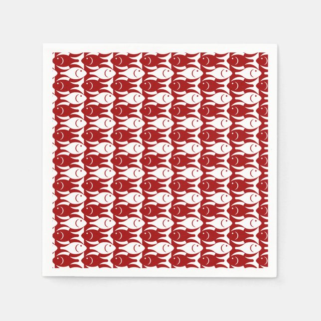 Mid-Century Modern fish, dark red and white Napkin (Front)