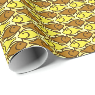 Mid-Century Modern fish, gold and brown Wrapping Paper