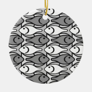 Mid-Century Modern fish, grey, white and black Ceramic Ornament
