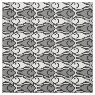 Mid-Century Modern fish, grey, white and black Fabric