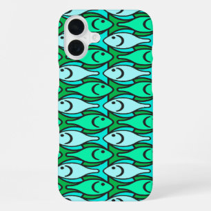 Mid-Century Modern fish, jade green and aqua iPhone Case