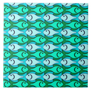 Mid-Century Modern fish, jade green and aqua Tile