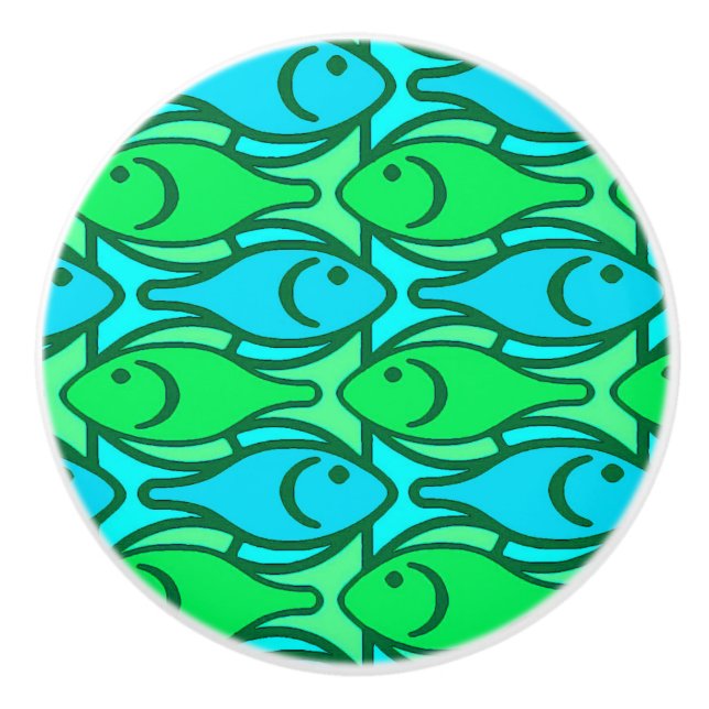 Mid-Century Modern fish, jade green Ceramic Knob (Front)