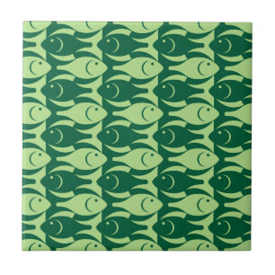 Mid-Century Modern fish, lime and dark green Ceramic Tile