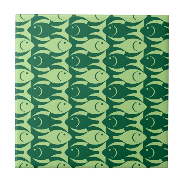 Mid-Century Modern fish, lime and dark green Ceramic Tile (Front)