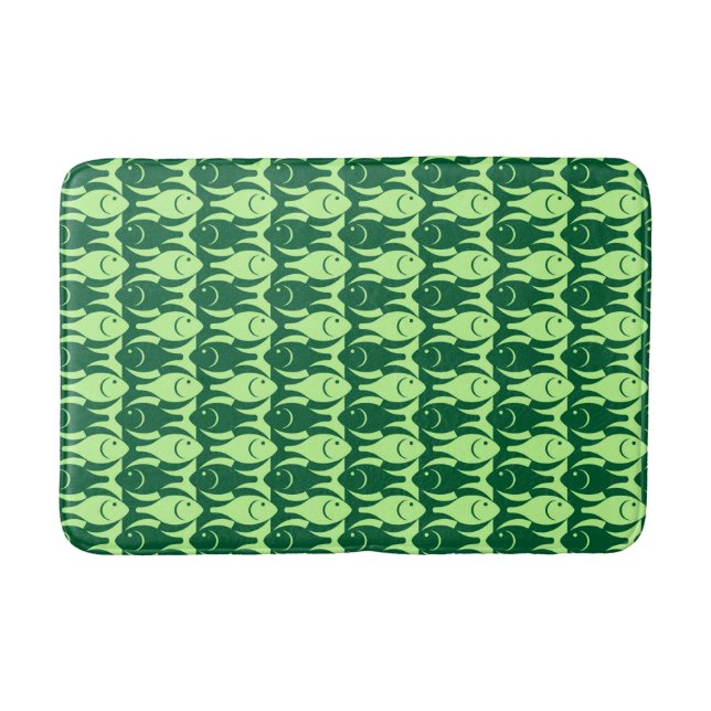 Mid-Century Modern fish, mint and emerald green Bath Mat (Front)
