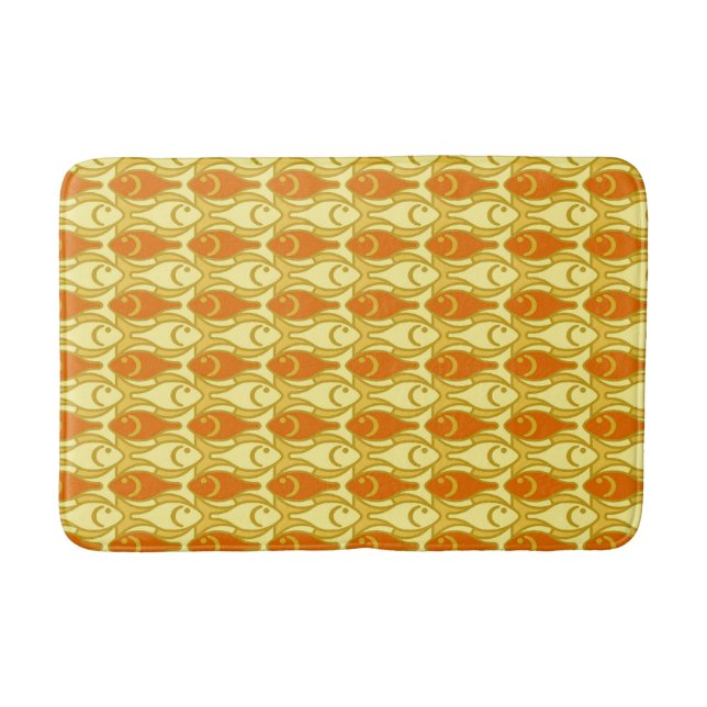 Mid-Century Modern Fish, Mustard Yellow & Orange Bath Mat (Front)